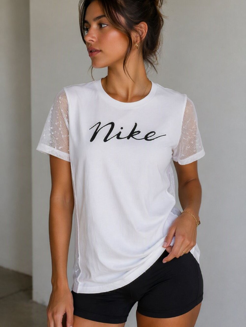 480 - ✨ Nike Sheer Mesh Logo Tee | Ethereal Athletic Luxe | Size Large | NWOT